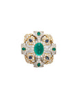 David Webb Diamond, Sapphire, Emerald, and Cabochon Cut Emerald Pin