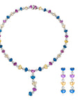 Bayco Heart Shape Sapphire and Diamond Necklace and Earring Suite