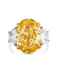 Oval Cut Fancy Intense Yellow Diamond Three-Stone Ring