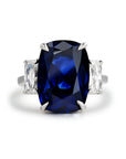 Cushion Cut Sapphire and Diamond Three-Stone Ring