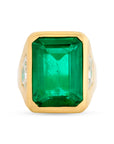 Emerald Cut Zambian Emerald Bezel Set Ring