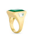Emerald Cut Zambian Emerald Bezel Set Ring