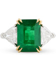 Emerald Cut Emerald and Diamond Three-Stone Ring