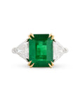 Emerald Cut Emerald and Diamond Three-Stone Ring