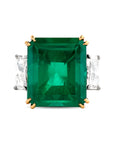 Emerald Cut Emerald and Diamond Three-Stone Ring