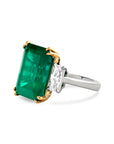 Emerald Cut Emerald and Diamond Three-Stone Ring