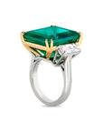 Emerald Cut Emerald and Diamond Three-Stone Ring