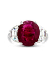 Oval Cut Ruby and Diamond Three-Stone Ring
