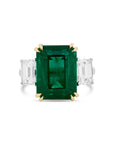 Emerald Cut Emerald and Diamond Three-Stone Ring