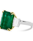 Emerald Cut Emerald and Diamond Three-Stone Ring