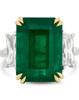 Emerald Cut Emerald and Diamond Three-Stone Ring