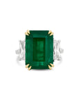 Emerald Cut Emerald and Diamond Three-Stone Ring