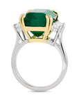 Emerald Cut Emerald and Diamond Three-Stone Ring