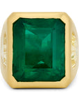 Emerald Cut Emerald and Fancy Yellow Diamond Gypsy Ring
