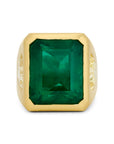 Emerald Cut Emerald and Fancy Yellow Diamond Gypsy Ring