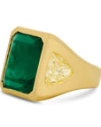 Emerald Cut Emerald and Fancy Yellow Diamond Gypsy Ring