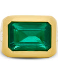 East West Bezel Set Emerald and Diamond Gypsy Ring