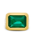East West Bezel Set Emerald and Diamond Gypsy Ring