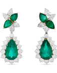 Emerald and Diamond Cluster Dangle Earrings