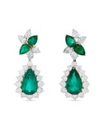 Emerald and Diamond Cluster Dangle Earrings