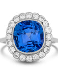 Art Deco Platinum Diamond and Sapphire Halo Ring
