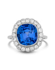 Art Deco Platinum Diamond and Sapphire Halo Ring
