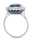 Art Deco Platinum Diamond and Sapphire Halo Ring