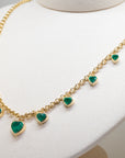 Graduated Heart Shape Emerald Bezel Set Necklace