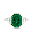 Emerald Cut Emerald and Diamond Three Stone Ring