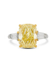Cushion Cut Fancy Intense Yellow Diamond Three-Stone Ring