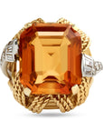 Emerald Cut Citrine and Diamond Ring