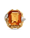 Emerald Cut Citrine and Diamond Ring