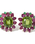 David Webb Ruby, Peridot, Emerald and Diamond Couture Earrings