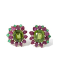 David Webb Ruby, Peridot, Emerald and Diamond Couture Earrings